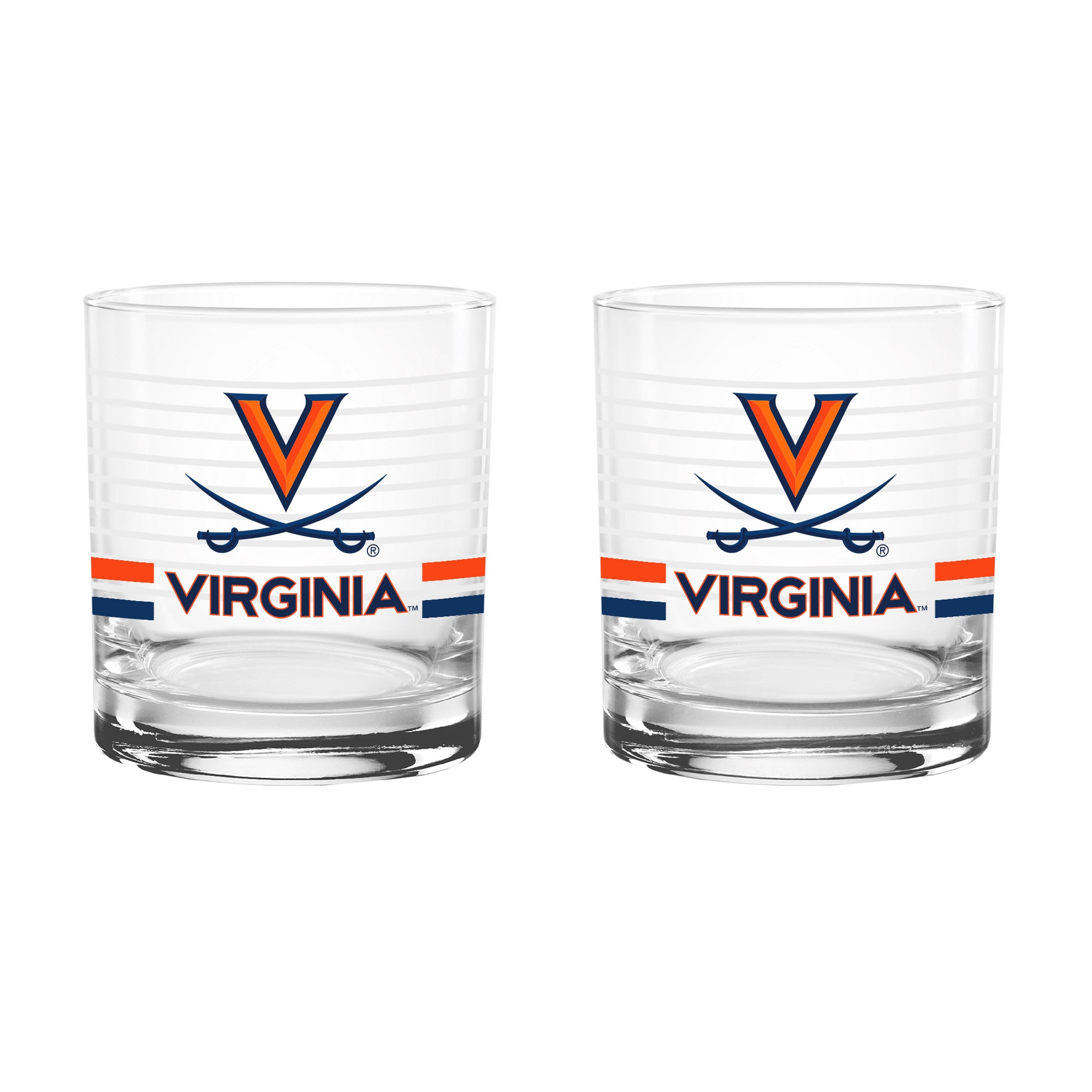 Set of 2 Virginia Cavaliers 14oz Ring Rocks Glasses