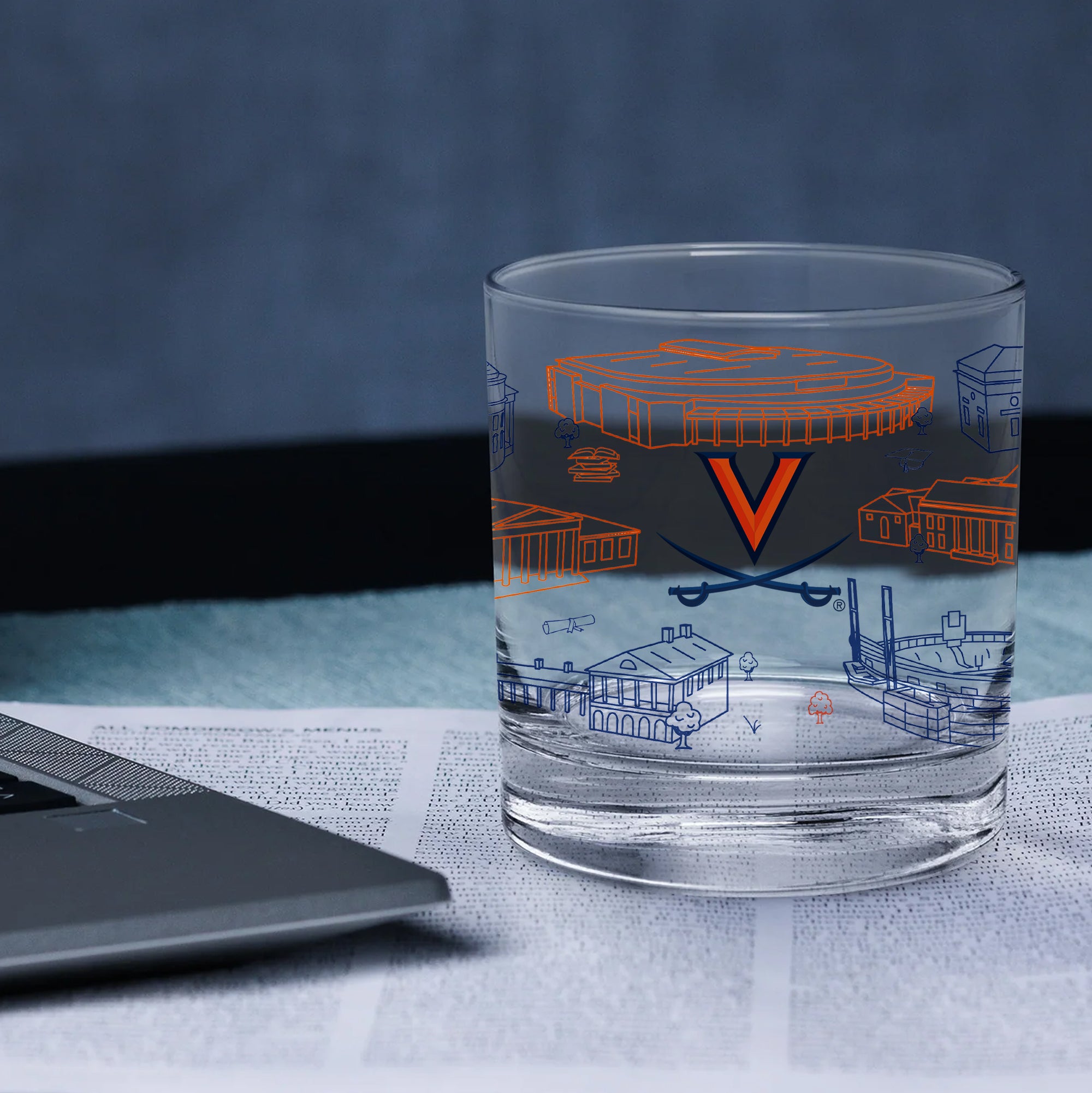 Set of 4 Virginia Cavaliers Campus Line Art 14oz Rocks Glasses