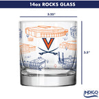 Set of 4 Virginia Cavaliers Campus Line Art 14oz Rocks Glasses
