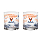 Set of 2 Virginia Cavaliers Campus Line Art 14oz Rocks Glasses
