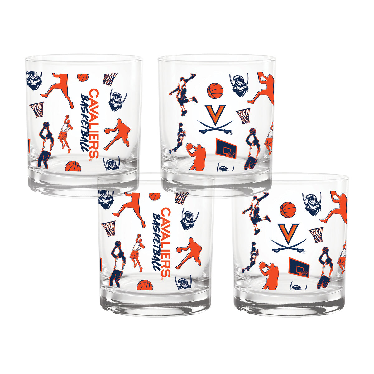 Set of 4 Virginia Cavaliers Sketch 14oz Rocks Glasses