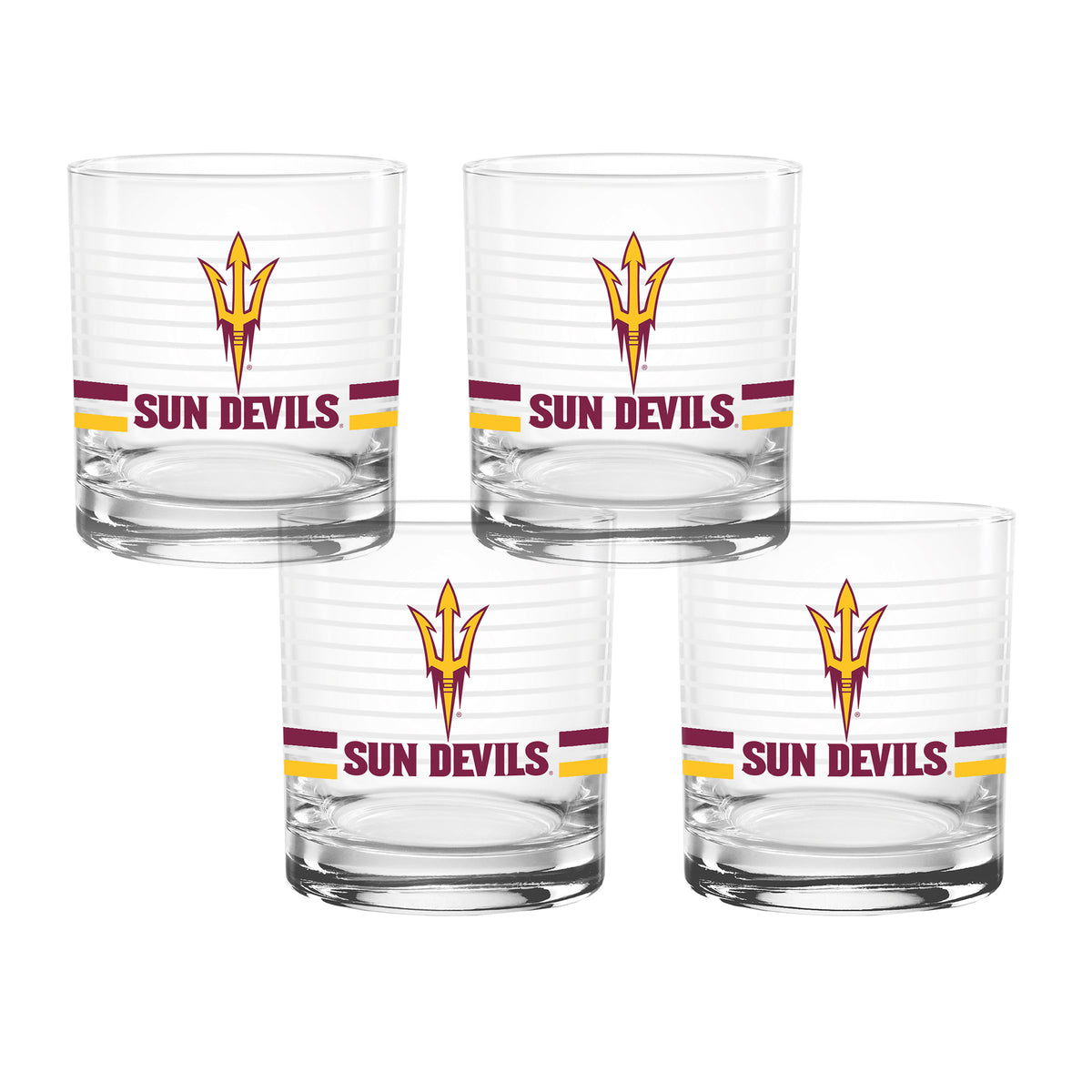 Set of 4 Arizona State Sun Devils 14oz Ring Rocks Glasses