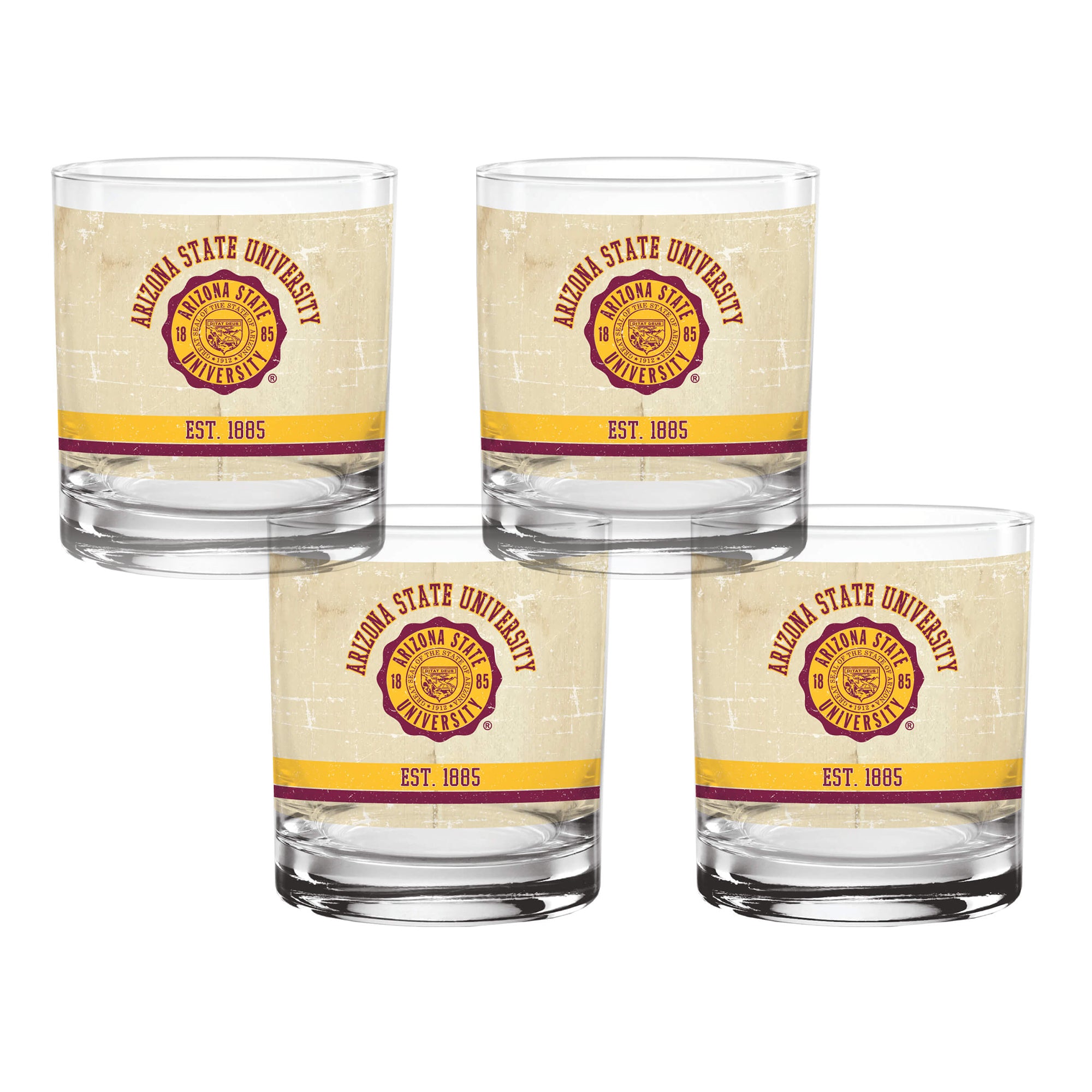 Set of 4 Arizona State Sun Devils College Vault Tan Retro 14oz Rocks Glasses