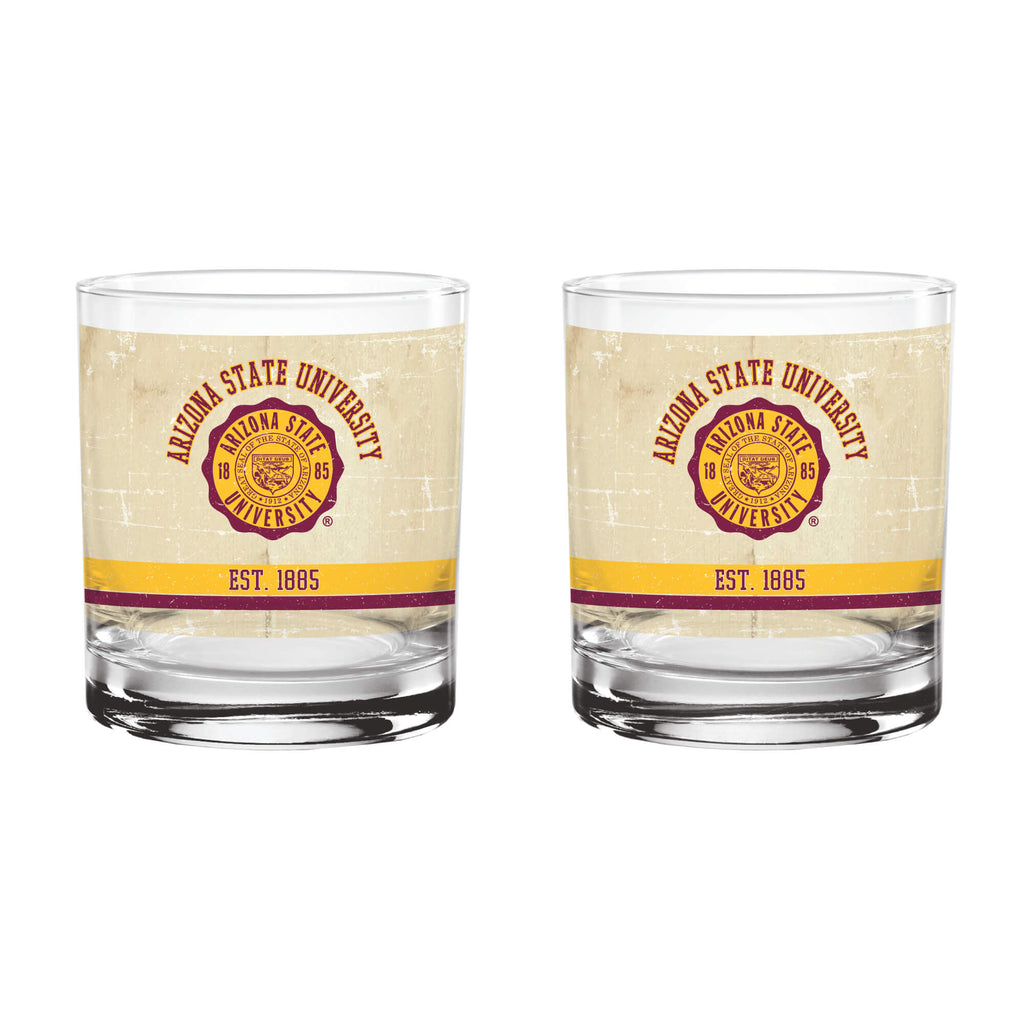 Arizona State Sun Devils Set of 2 College Vault Tan Retro 14oz Rocks Glasses