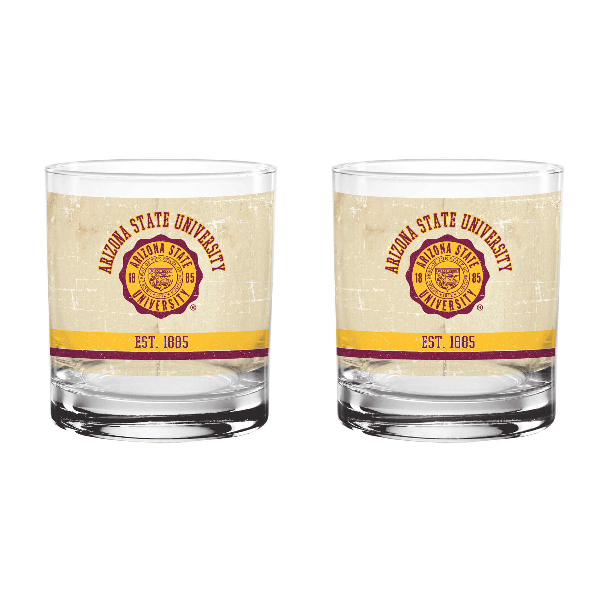 Arizona State Sun Devils Set of 2 College Vault Tan Retro 14oz Rocks Glasses