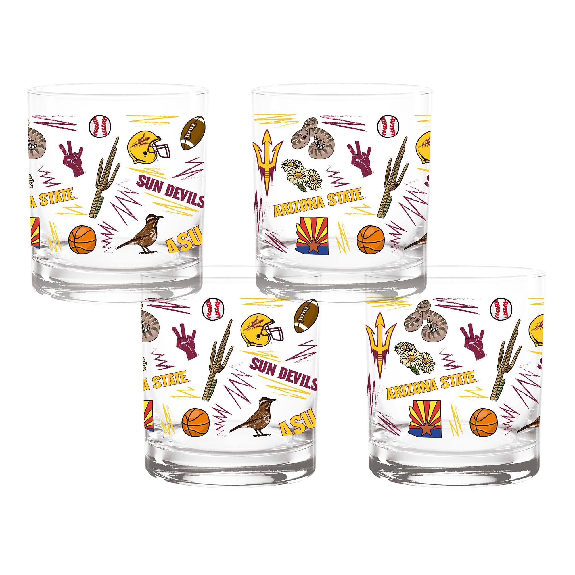 Set of 4 Arizona State Sun Devils 14oz Local Rocks Glasses