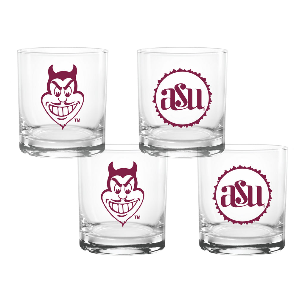 Set of 4 Arizona State Sun Devils College Vault Sketch 14oz Rocks Glasses