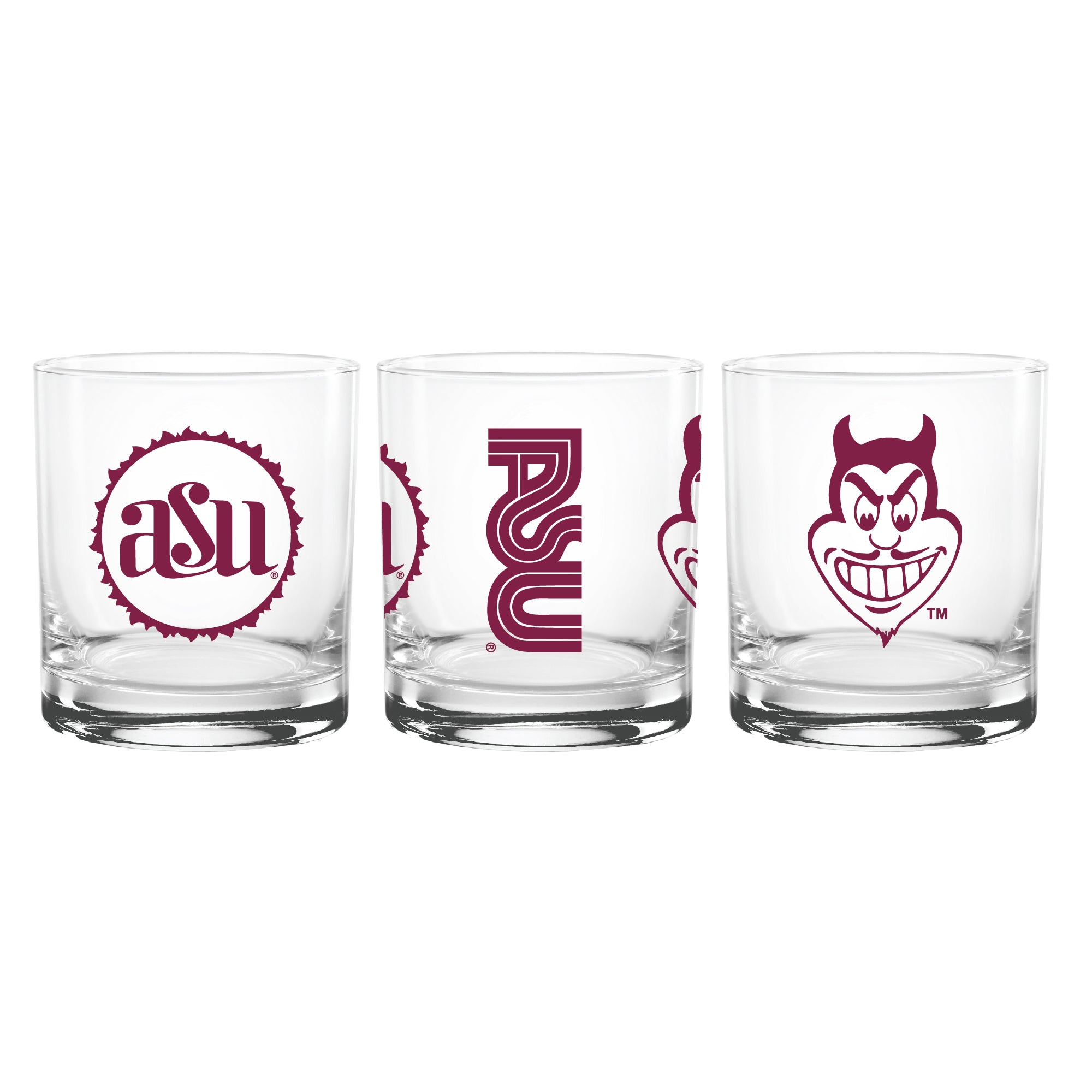 Set of 2 Arizona State Sun Devils College Vault Sketch 14oz Rocks Glasses