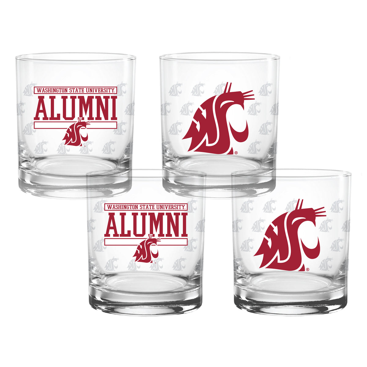 Set of 4 Washington State Cougars 14oz Alumni Rocks Glasses