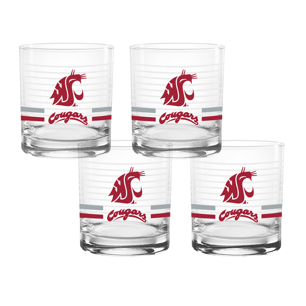 Set of 4 Washington State Cougars 14oz Ring Rocks Glasses