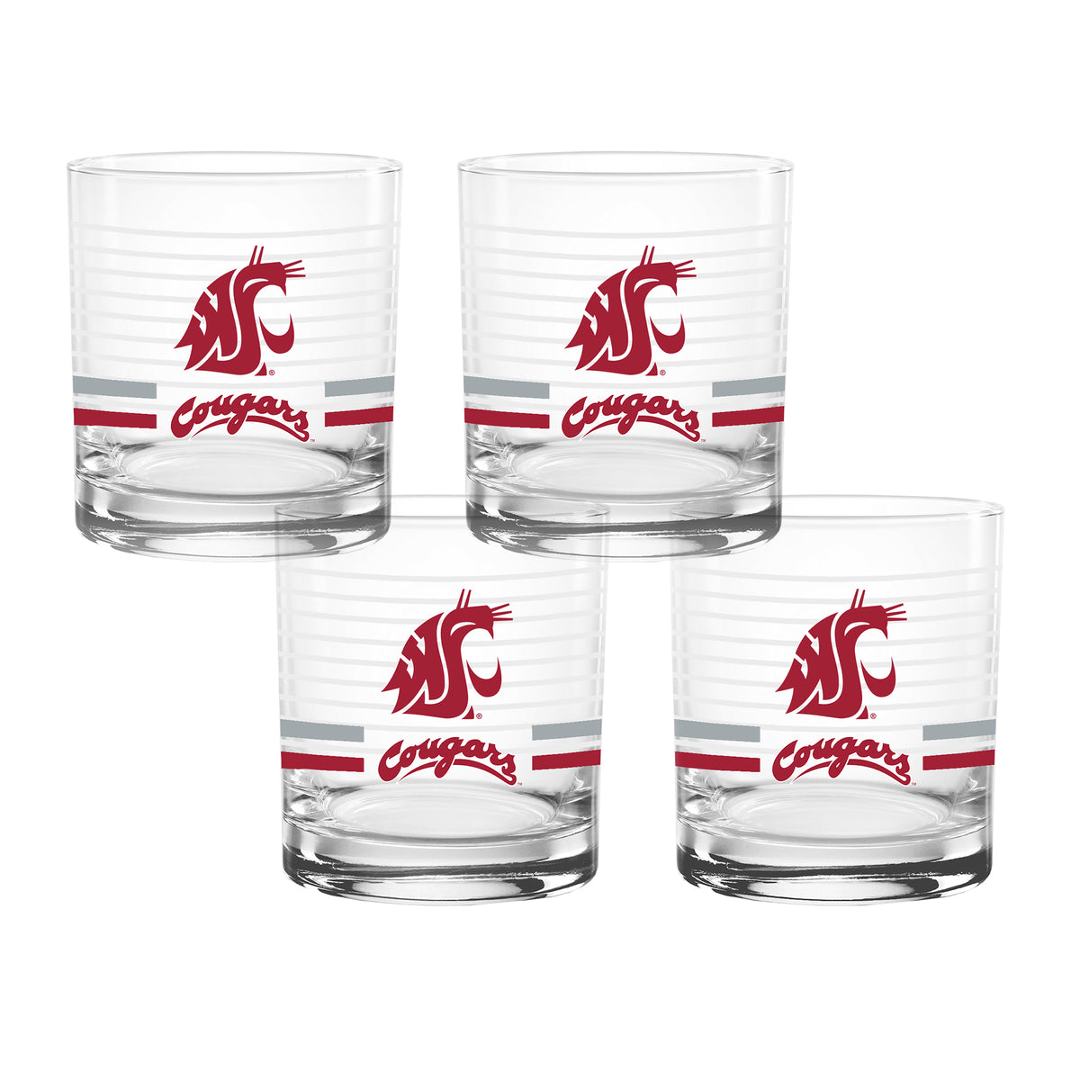 Set of 4 Washington State Cougars 14oz Ring Rocks Glasses