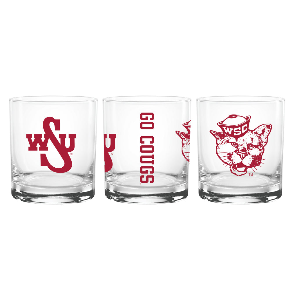 Set of 2 Washington State Cougars College Vault Sketch 14oz Rocks Glasses