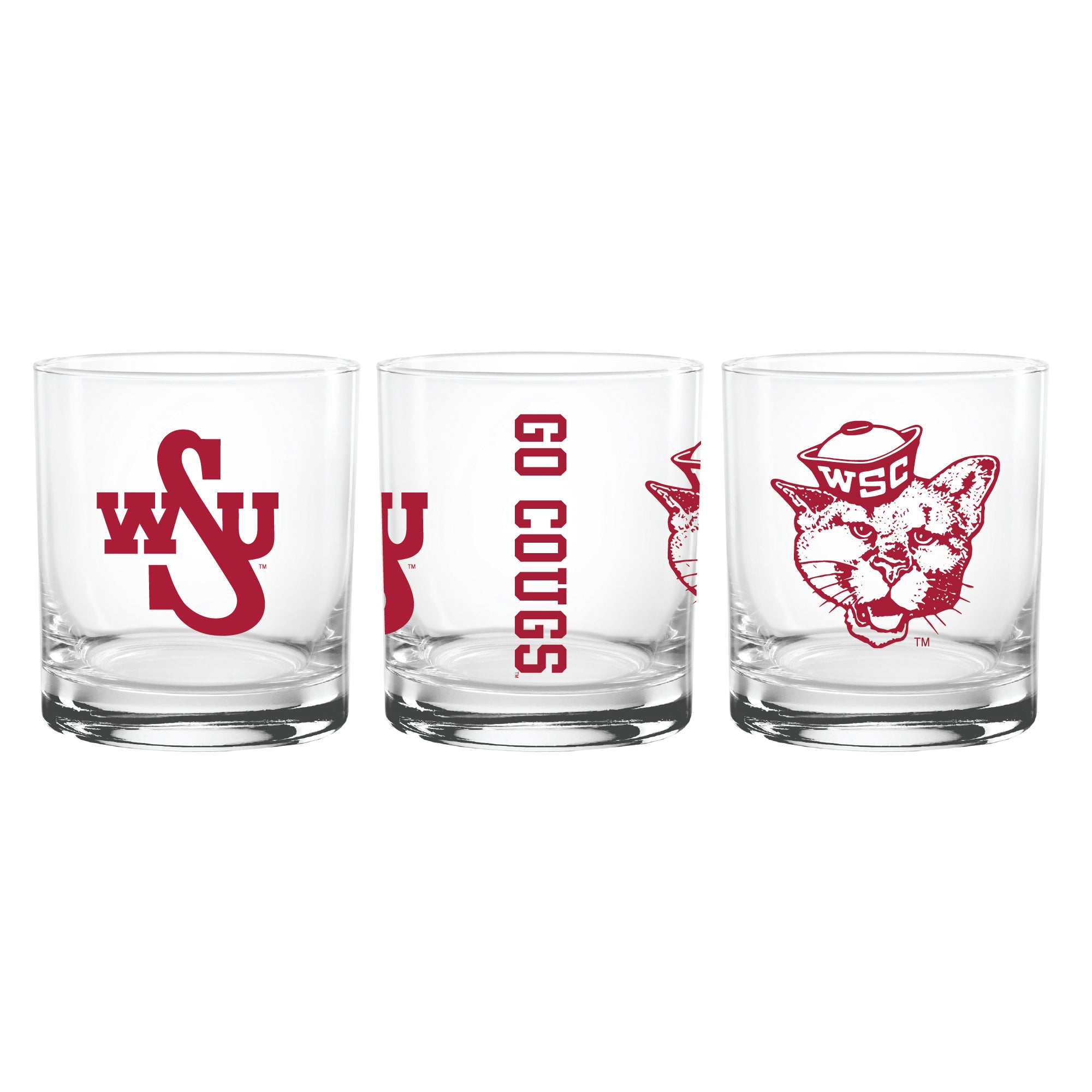 Set of 2 Washington State Cougars College Vault Sketch 14oz Rocks Glasses