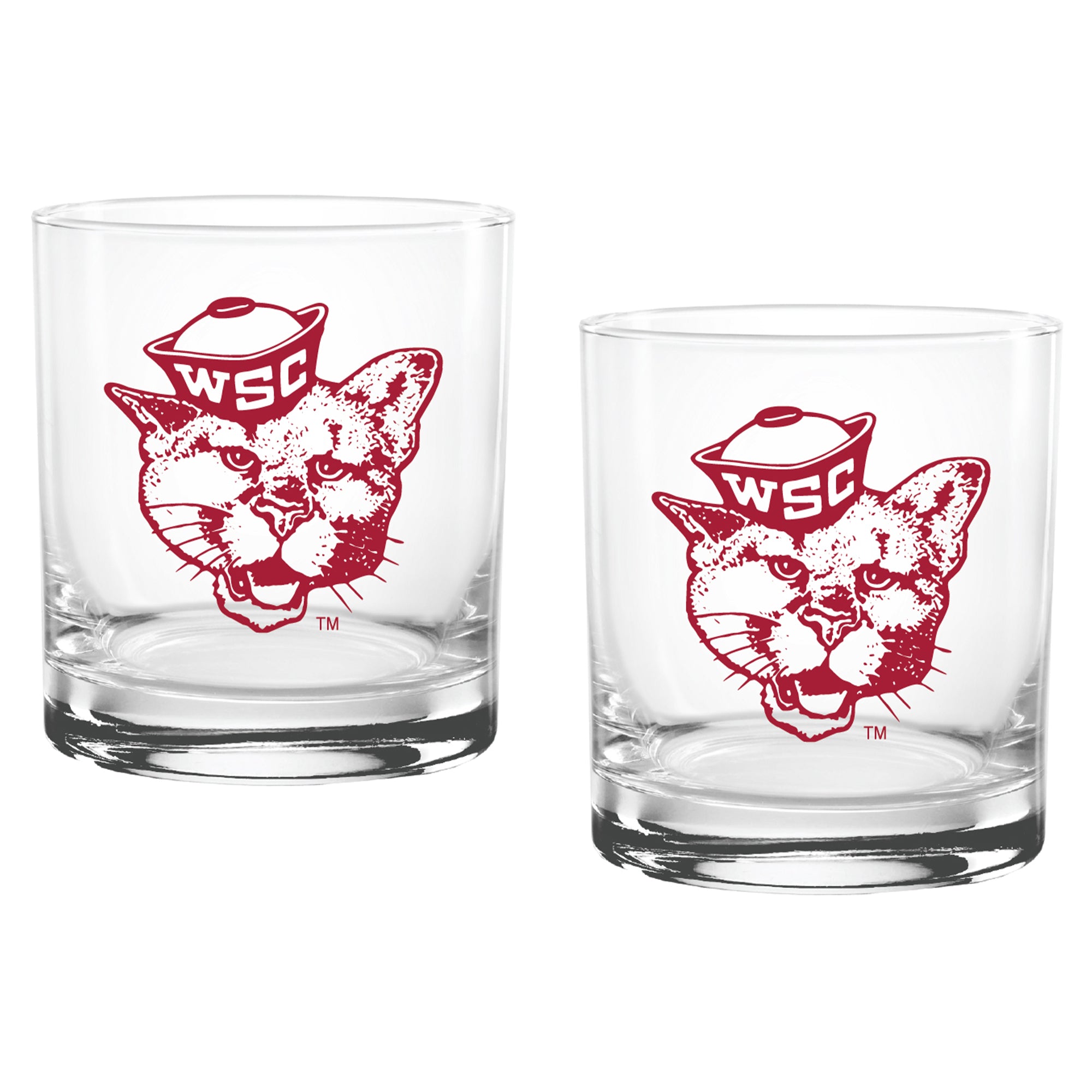 Set of 2 Washington State Cougars College Vault Sketch 14oz Rocks Glasses