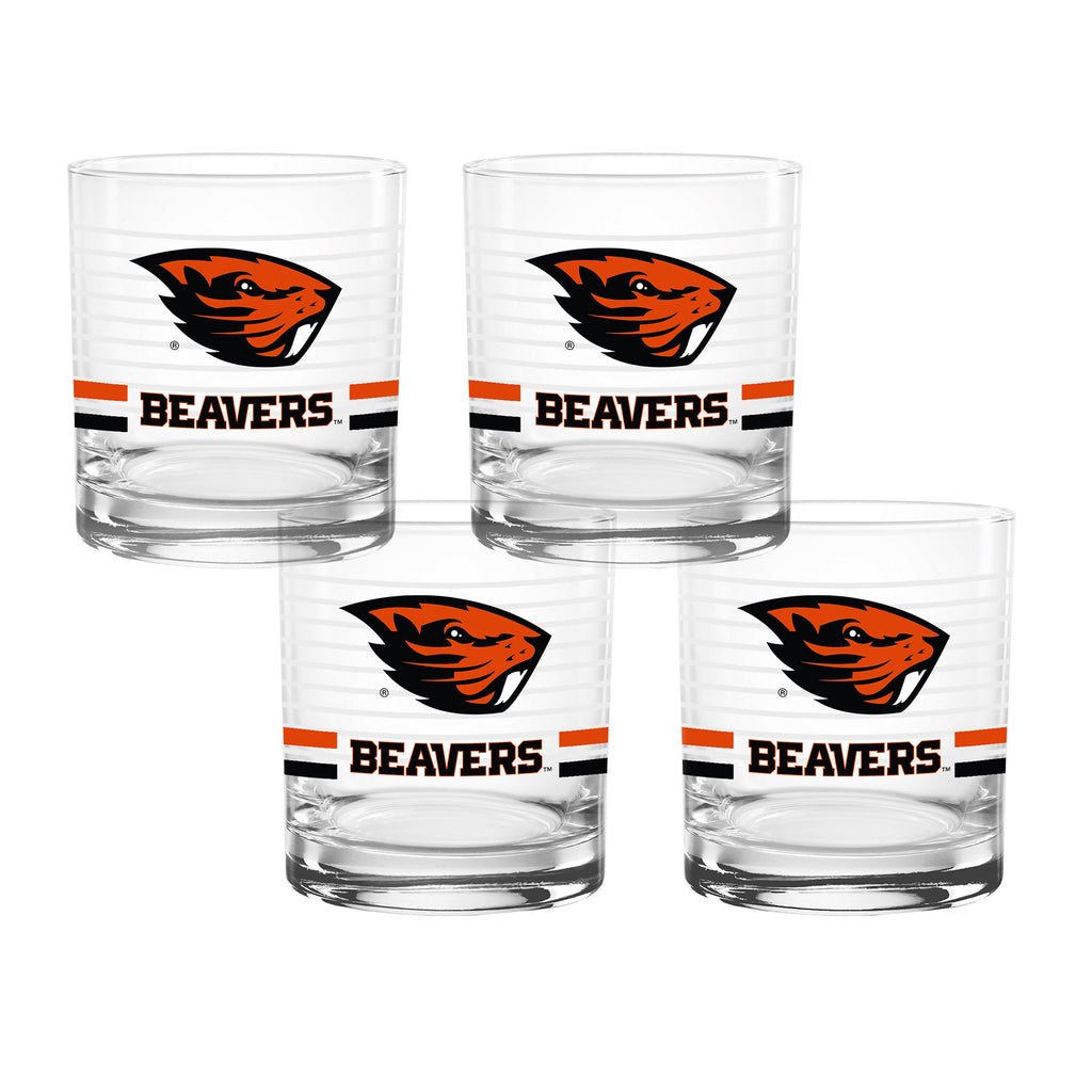 Set of 4 Oregon State Beavers 14oz Ring Rocks Glasses