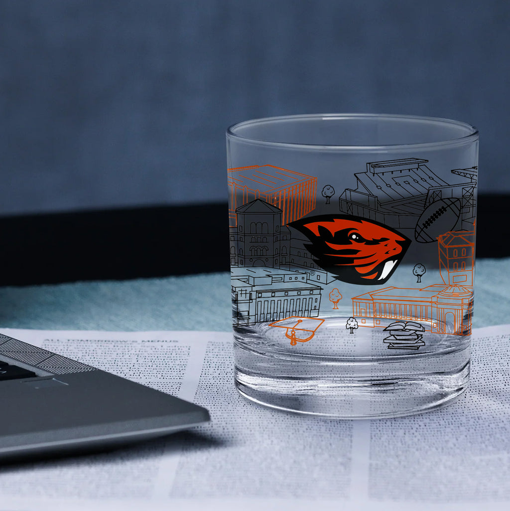 Set of 4 Oregon State Beavers Campus Line Art 14oz Rocks Glasses