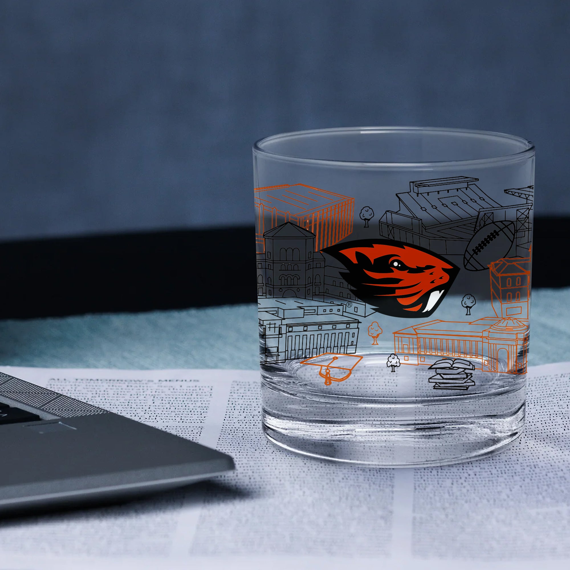 Set of 4 Oregon State Beavers Campus Line Art 14oz Rocks Glasses