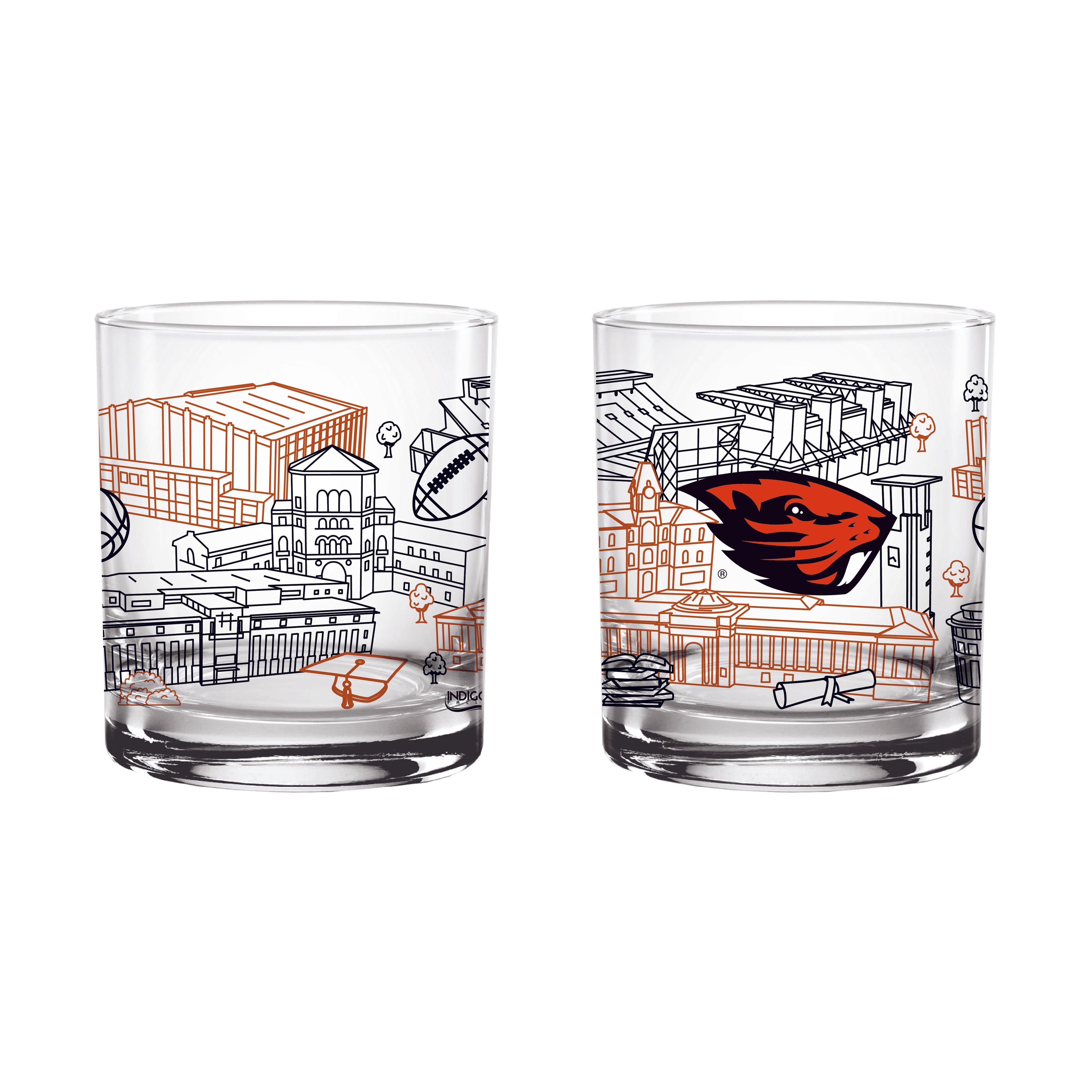 Set of 2 Oregon State Beavers Campus Line Art 14oz Rocks Glasses