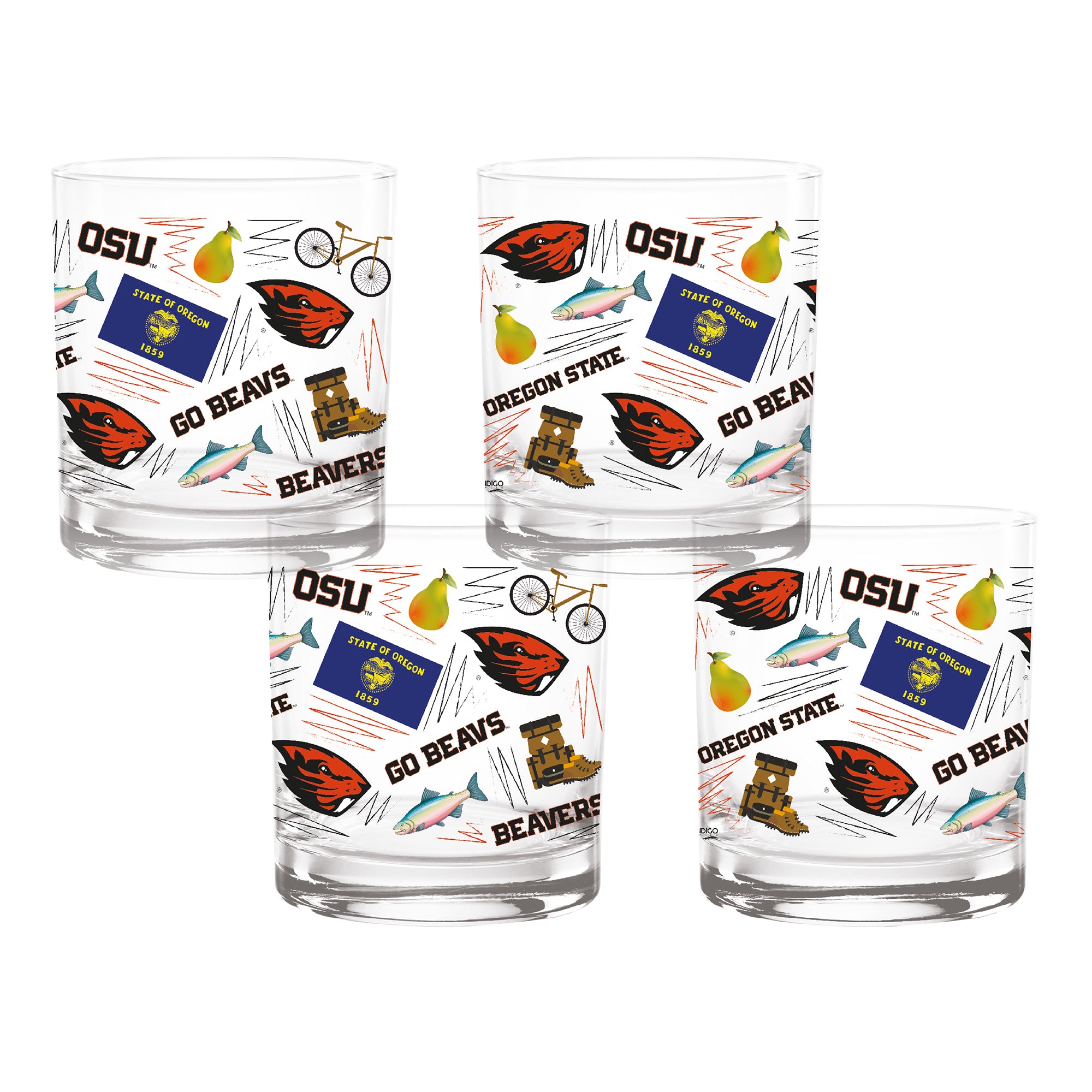 Set of 4 Oregon State Beavers 14oz Local Rocks Glasses