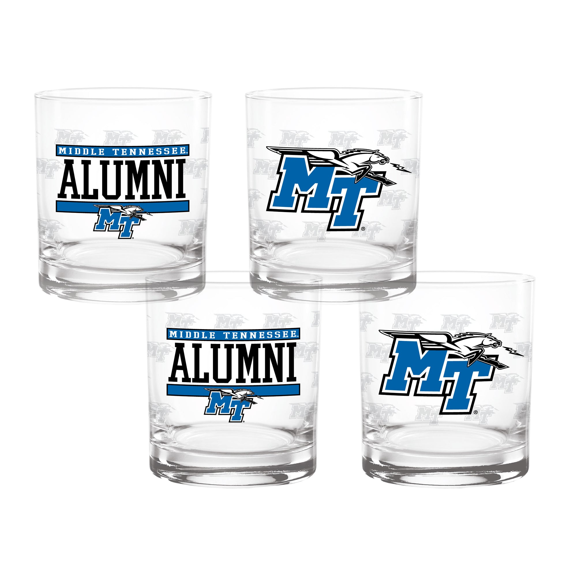 Set of 4 Middle Tennessee Blue Raiders 14oz Alumni Rocks Glasses