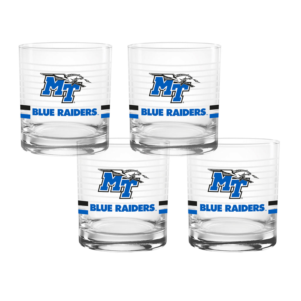 Set of 4 Middle Tennessee Blue Raiders 14oz Ring Rocks Glasses