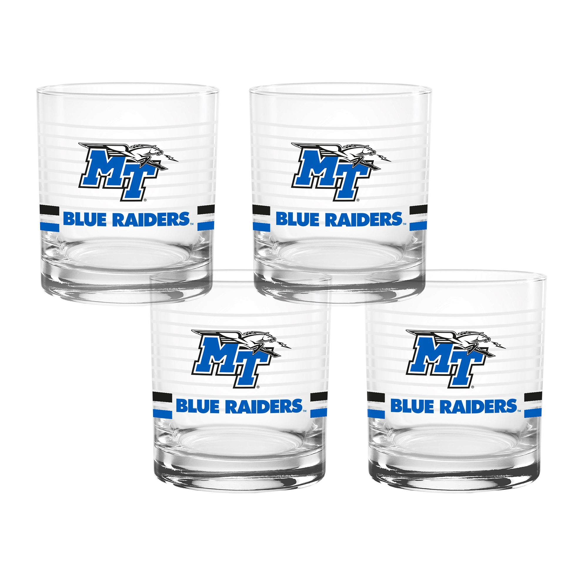 Set of 4 Middle Tennessee Blue Raiders 14oz Ring Rocks Glasses
