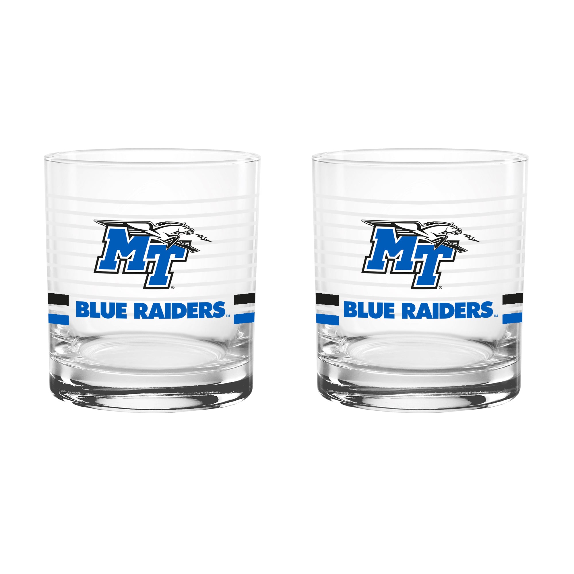 Set of 2 Middle Tennessee Blue Raiders 14oz Ring Rocks Glasses