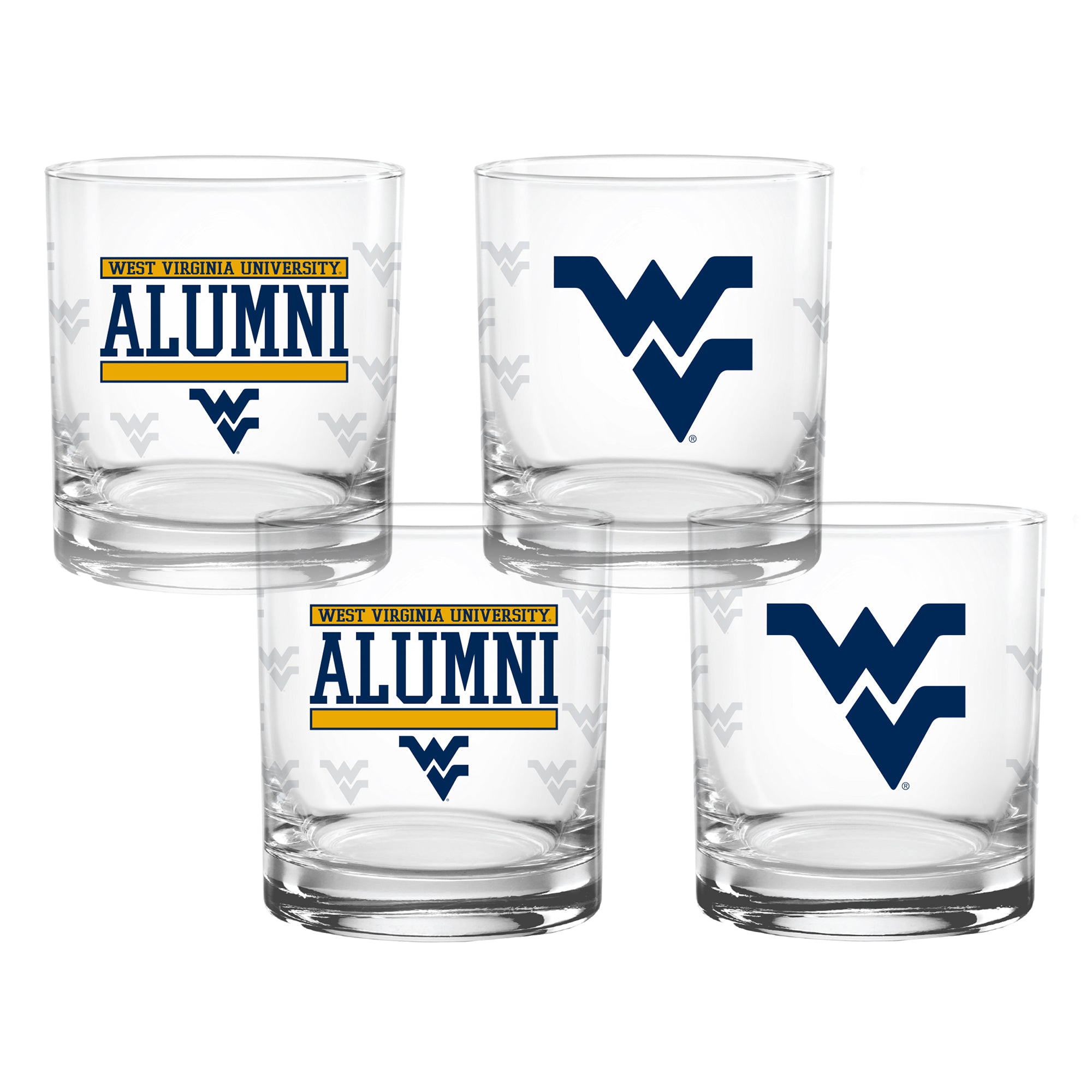 Set of 4 West Virginia Mountaineers 14oz Alumni Rocks Glasses