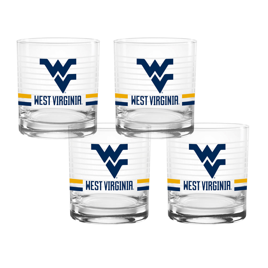 Set of 4 West Virginia Mountaineers 14oz Ring Rocks Glasses