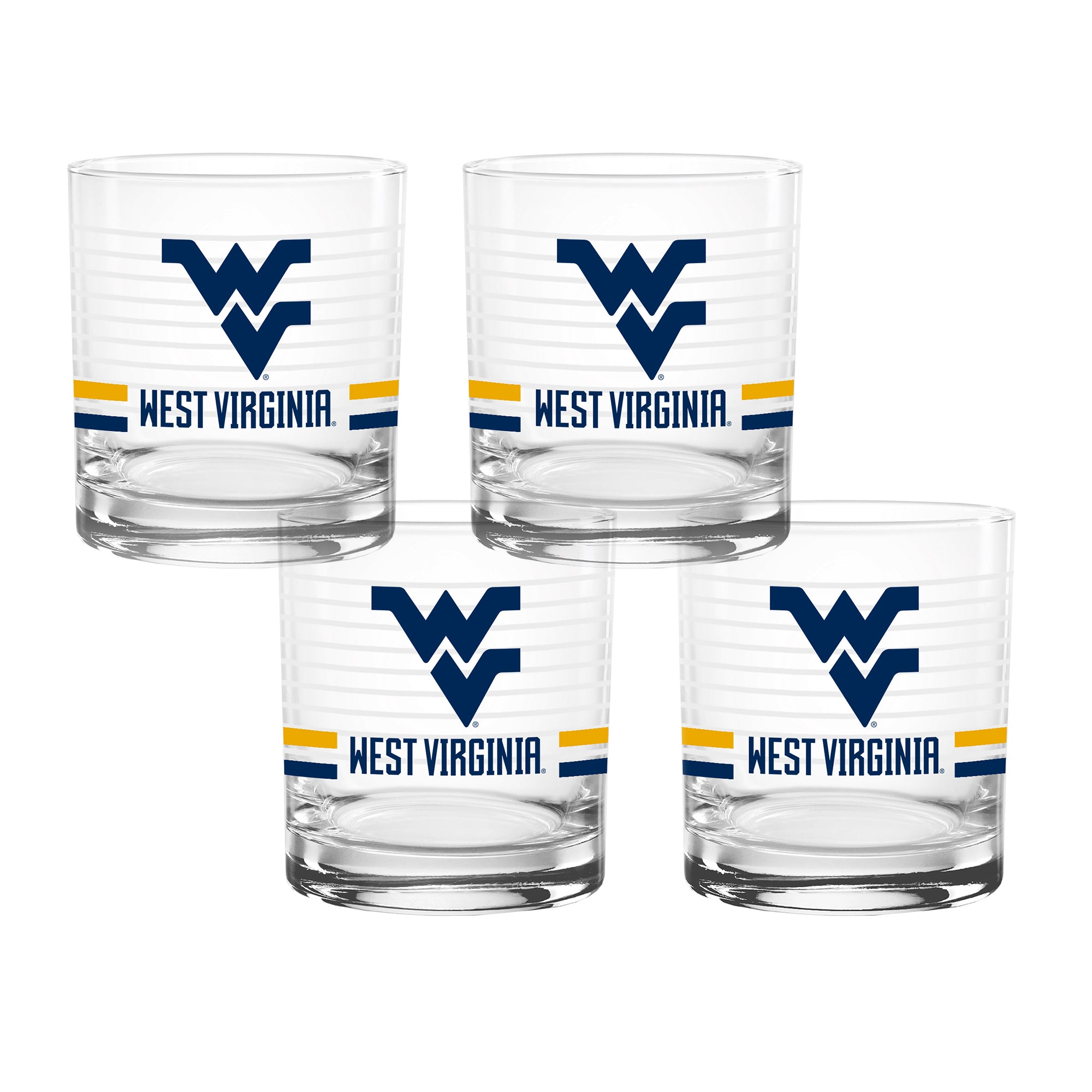 Set of 4 West Virginia Mountaineers 14oz Ring Rocks Glasses