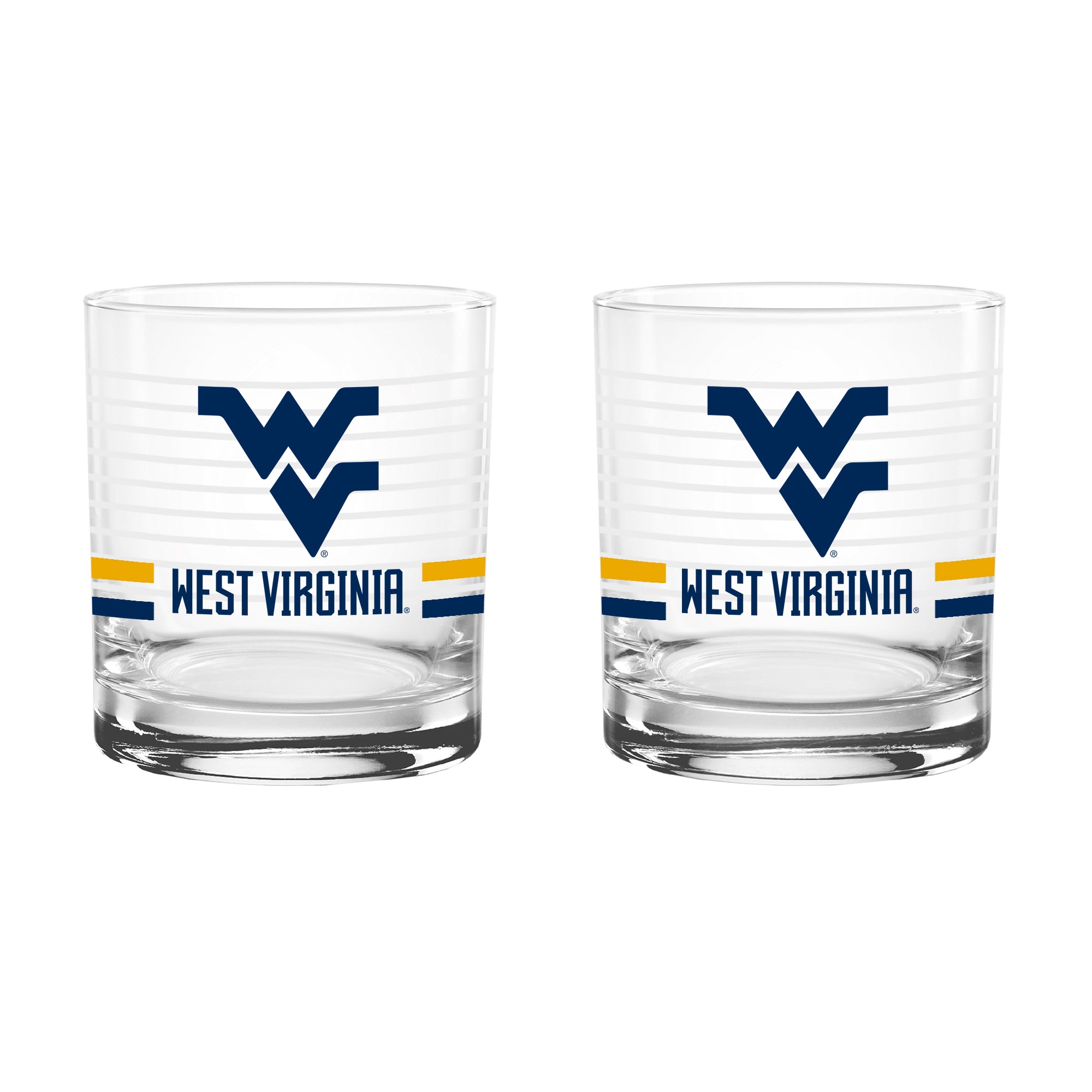 Set of 2 West Virginia Mountaineers 14oz Ring Rocks Glasses