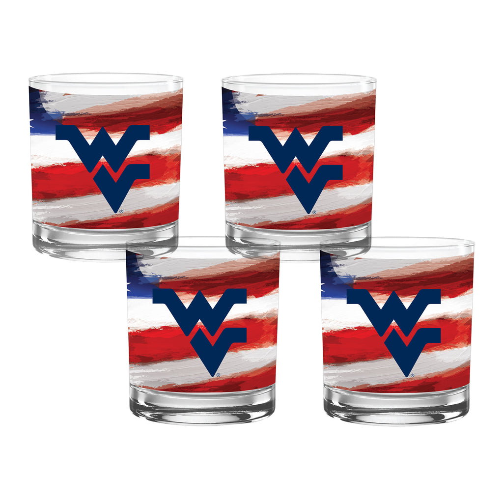 Set of 4 West Virginia Mountaineers 14oz Americana Rocks Glasses