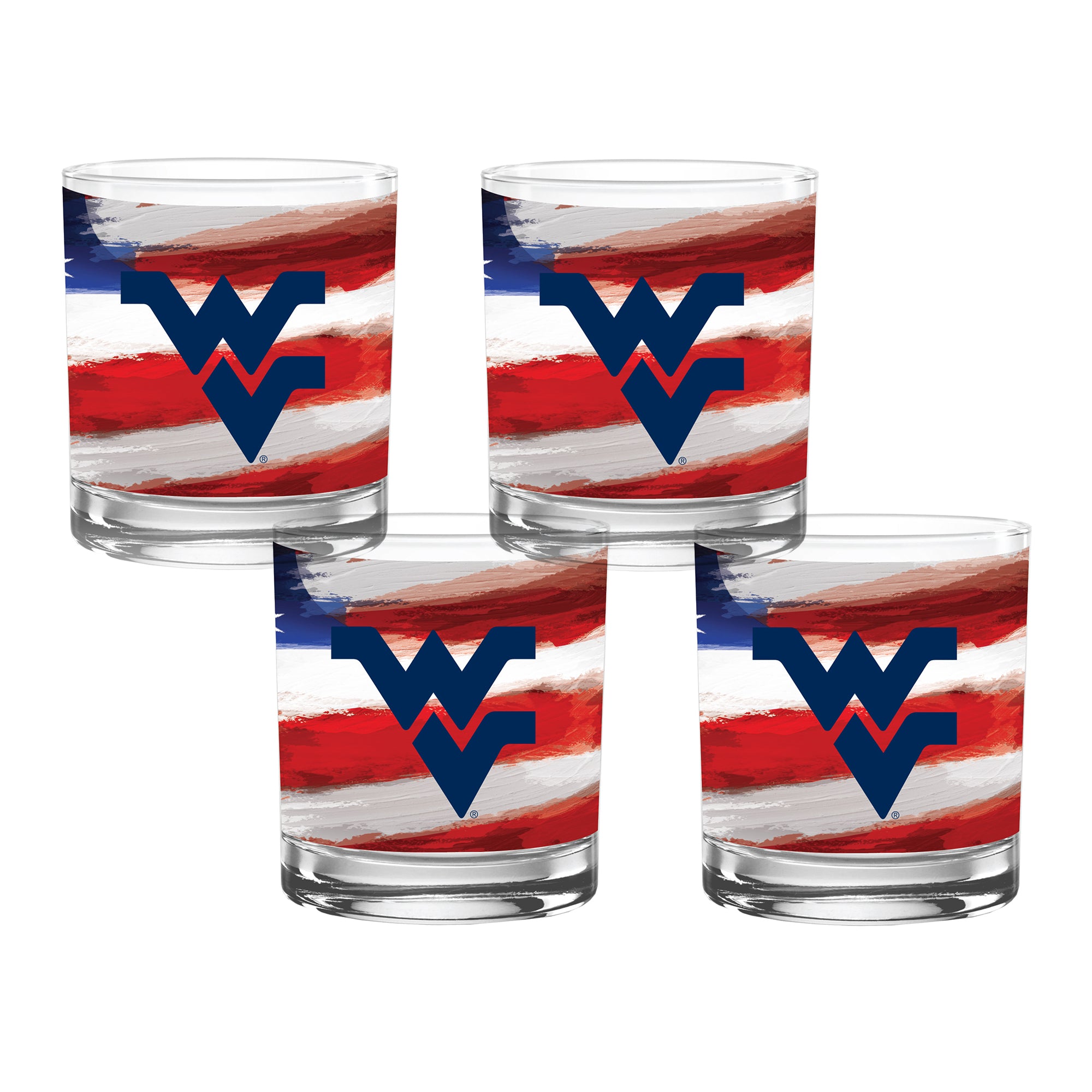 Set of 4 West Virginia Mountaineers 14oz Americana Rocks Glasses