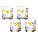 Set of 4 West Virginia Mountaineers Campus Line Art 14oz Rocks Glasses