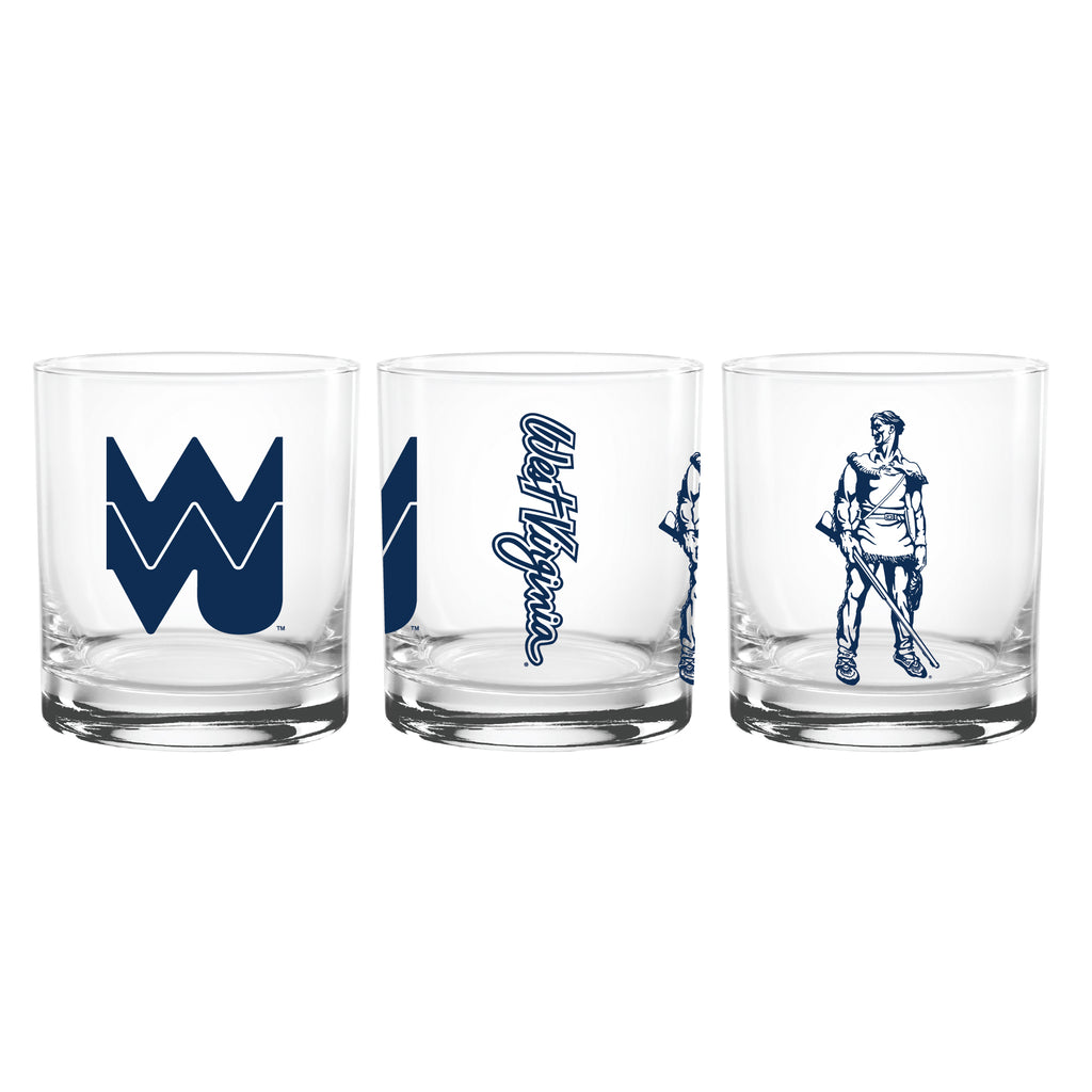 Set of 2 West Virginia Mountaineers College Vault Sketch 14oz Rocks Glasses