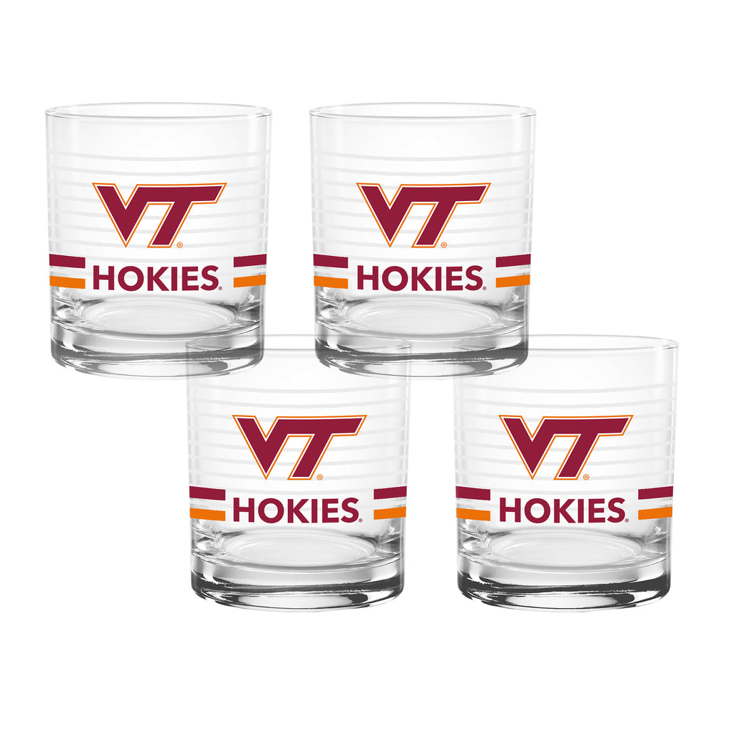 Set of 4 Virginia Tech Hokies 14oz Ring Rocks Glasses