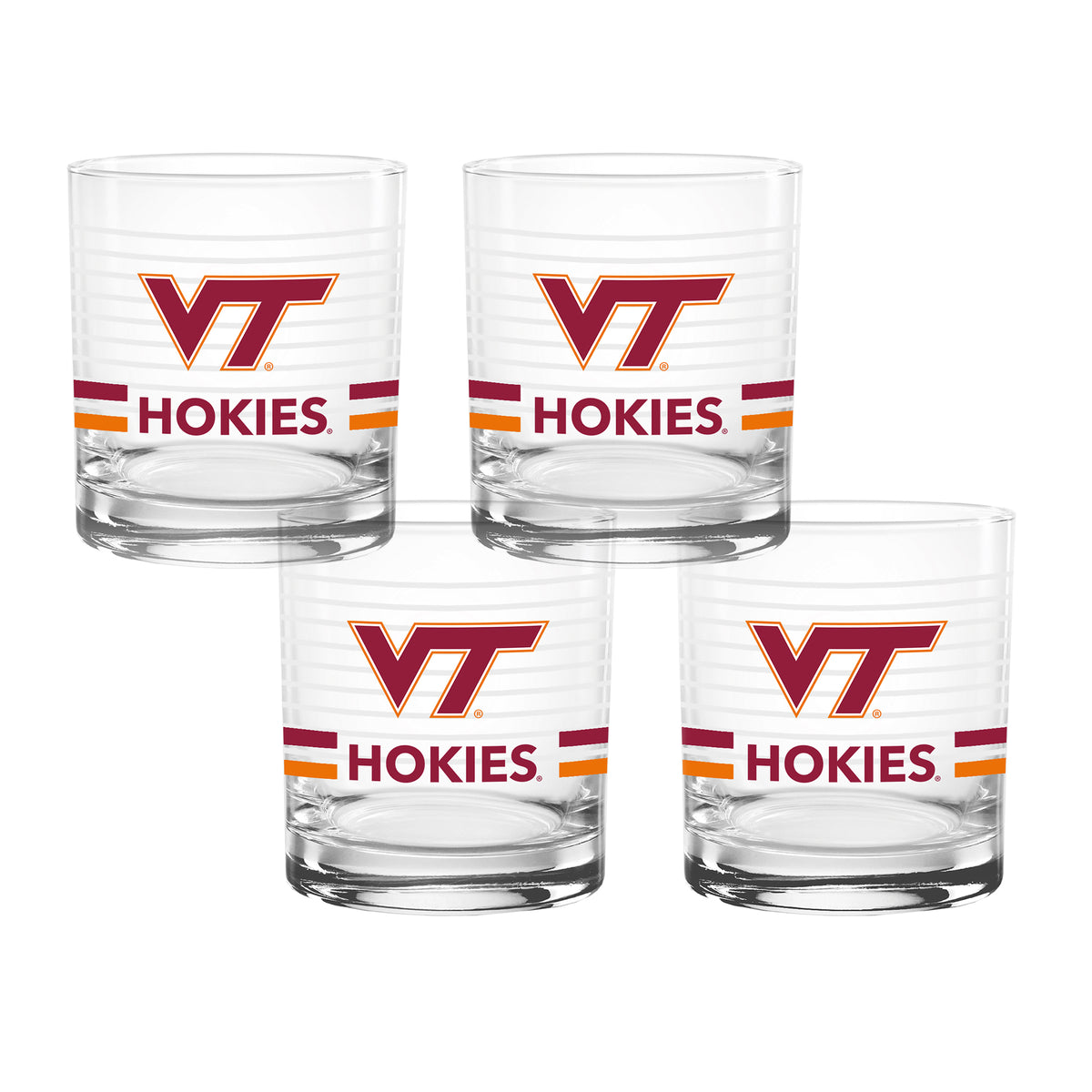 Set of 4 Virginia Tech Hokies 14oz Ring Rocks Glasses