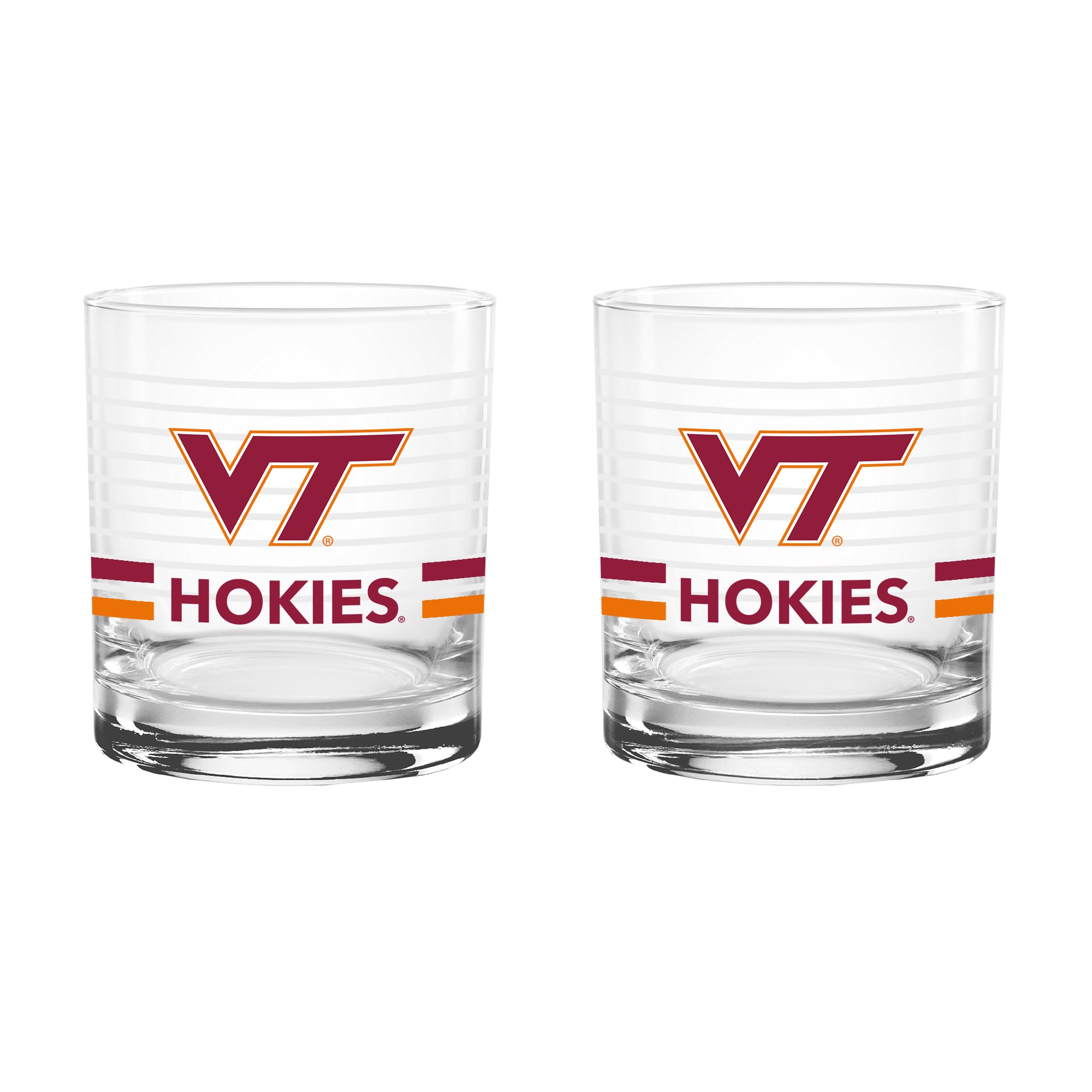 Set of 2 Virginia Tech Hokies 14oz Ring Rocks Glasses