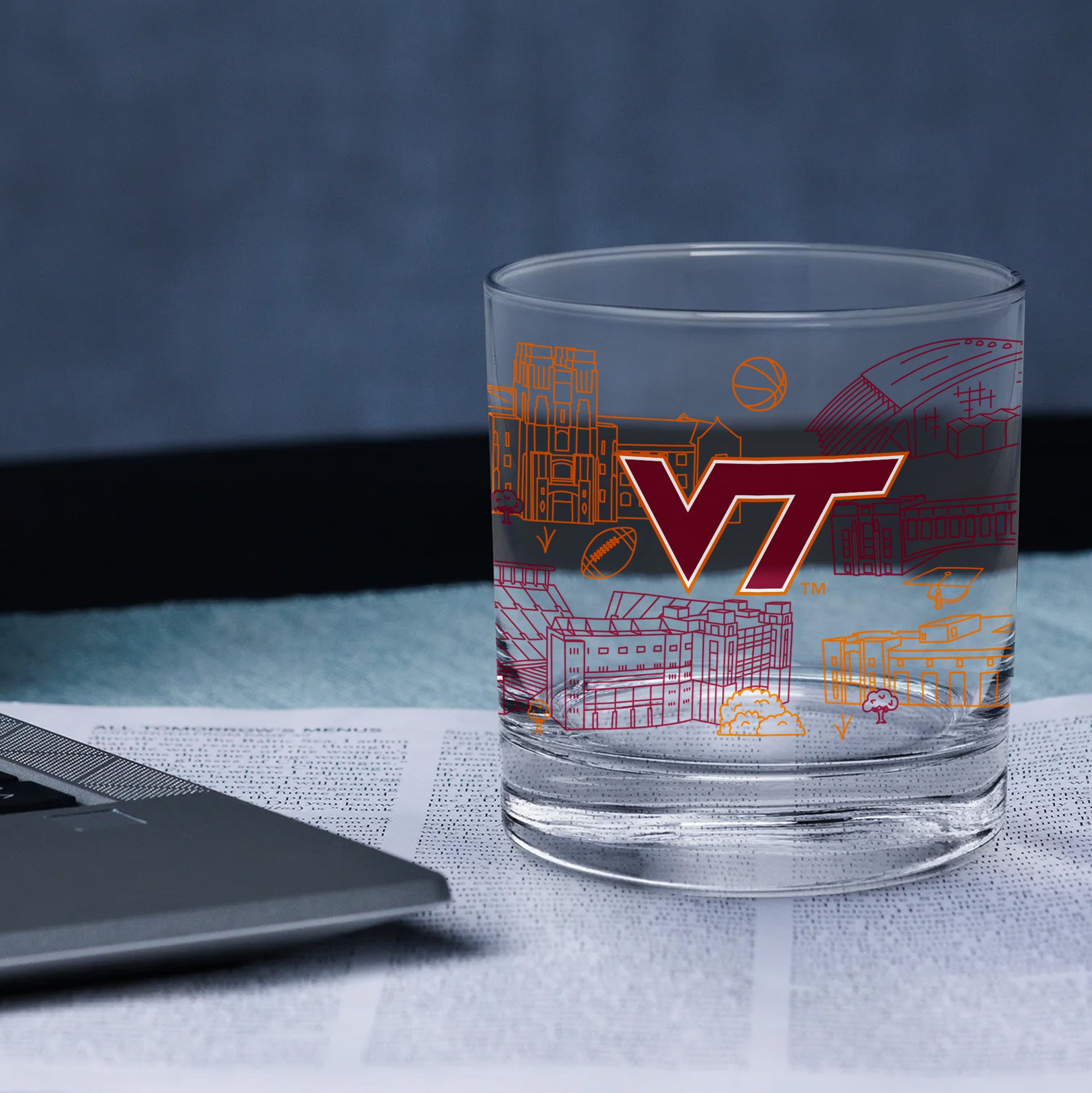Set of 4 Virginia Tech Hokies Campus Line Art 14oz Rocks Glasses