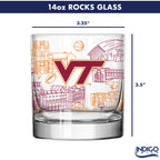 Set of 4 Virginia Tech Hokies Campus Line Art 14oz Rocks Glasses