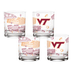 Set of 4 Virginia Tech Hokies Campus Line Art 14oz Rocks Glasses