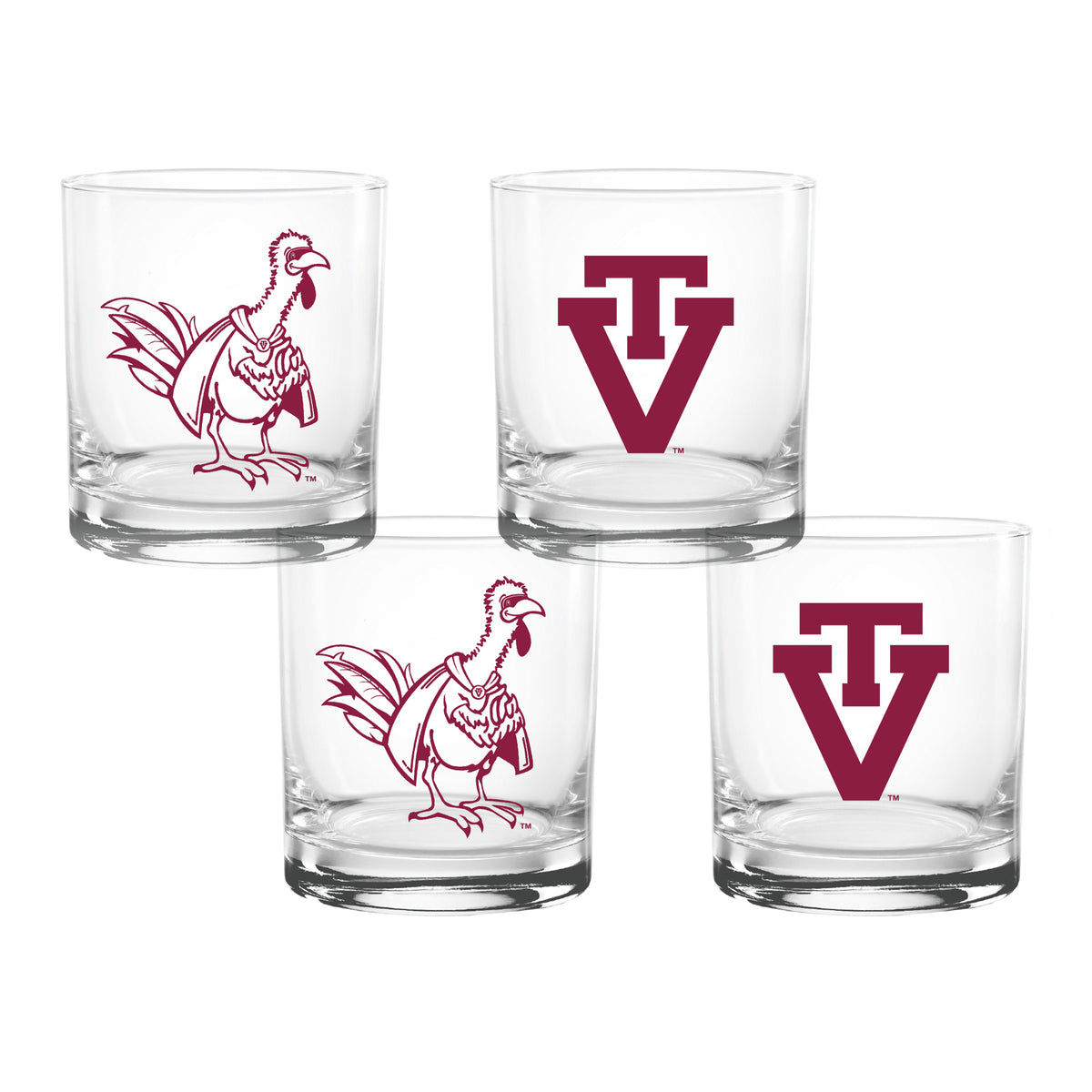 Set of 4 Virginia Tech Hokies College Vault Sketch 14oz Rocks Glasses