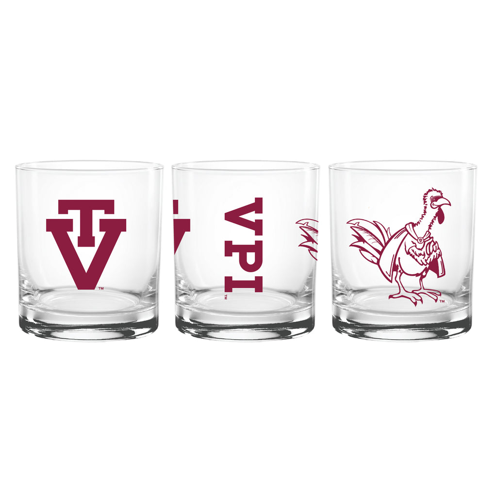 Set of 2 Virginia Tech Hokies College Vault Sketch 14oz Rocks Glasses