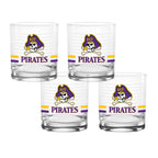 Set of 4 East Carolina Pirates 14oz Ring Rocks Glasses