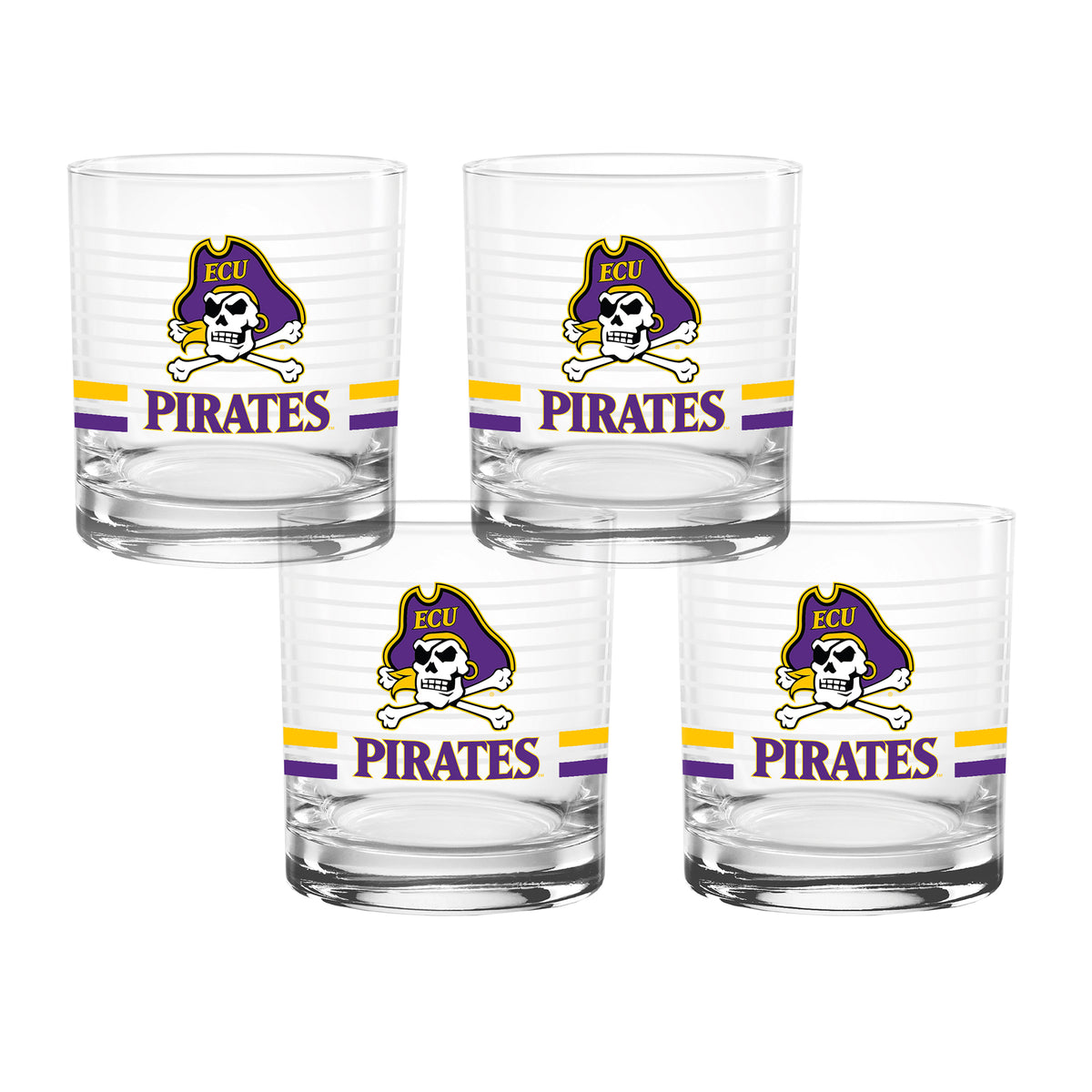 Set of 4 East Carolina Pirates 14oz Ring Rocks Glasses