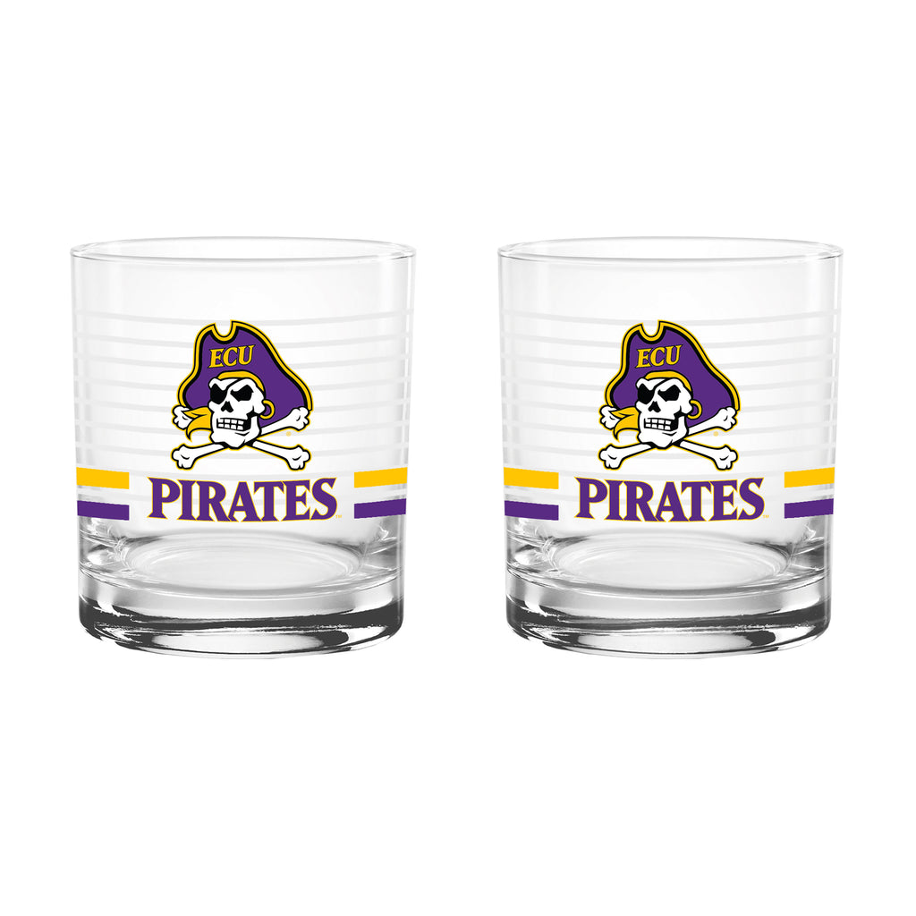 Set of 2 East Carolina Pirates 14oz Ring Rocks Glasses