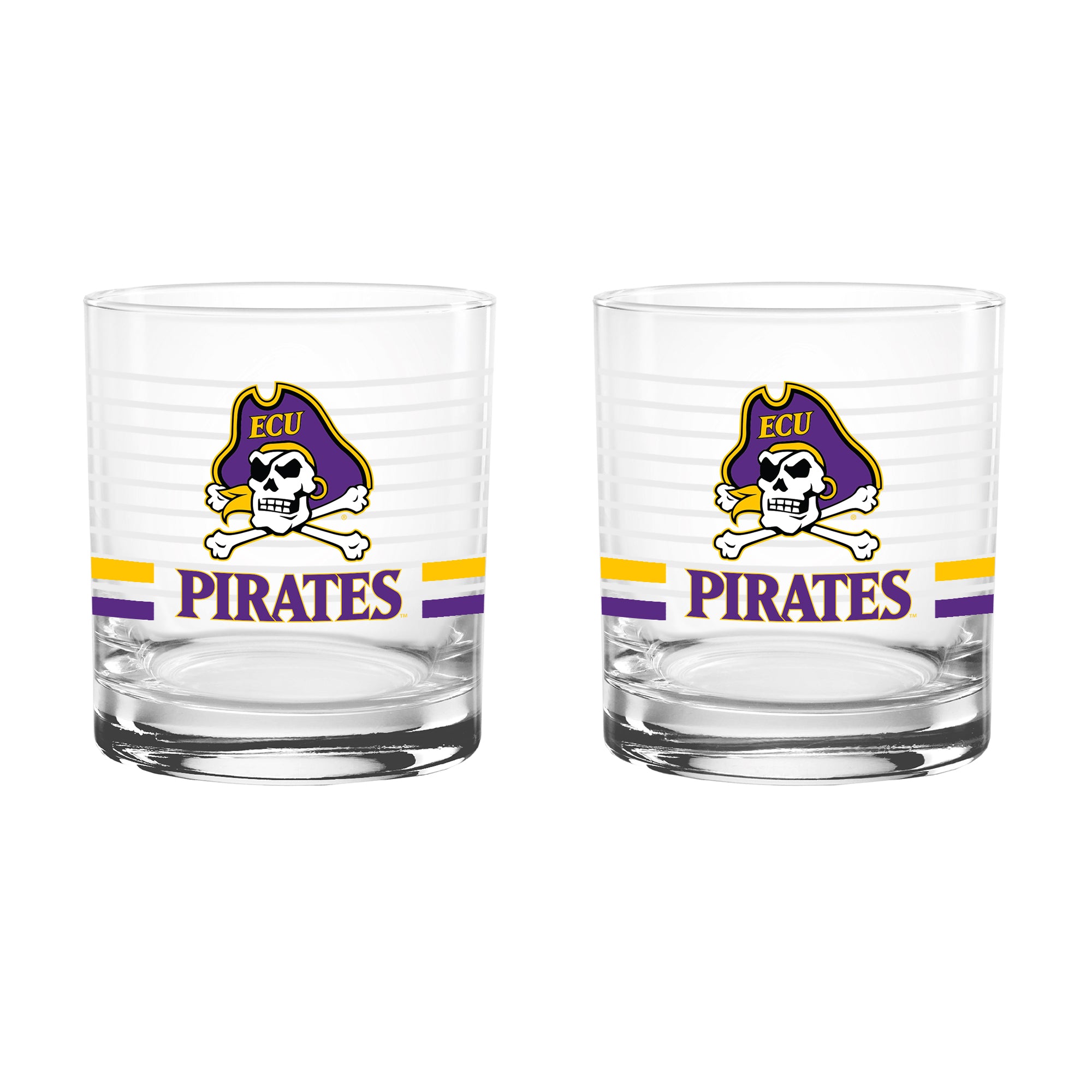 Set of 2 East Carolina Pirates 14oz Ring Rocks Glasses