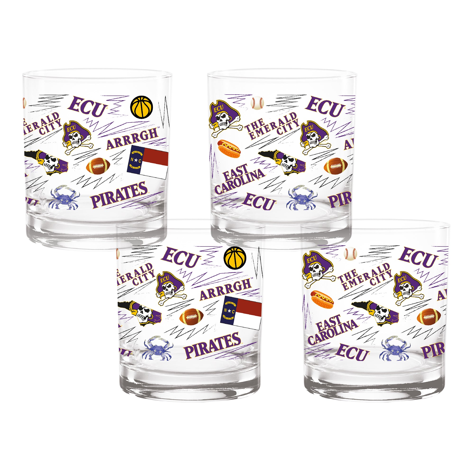 Set of 4 East Carolina Pirates 14oz Local Rocks Glasses