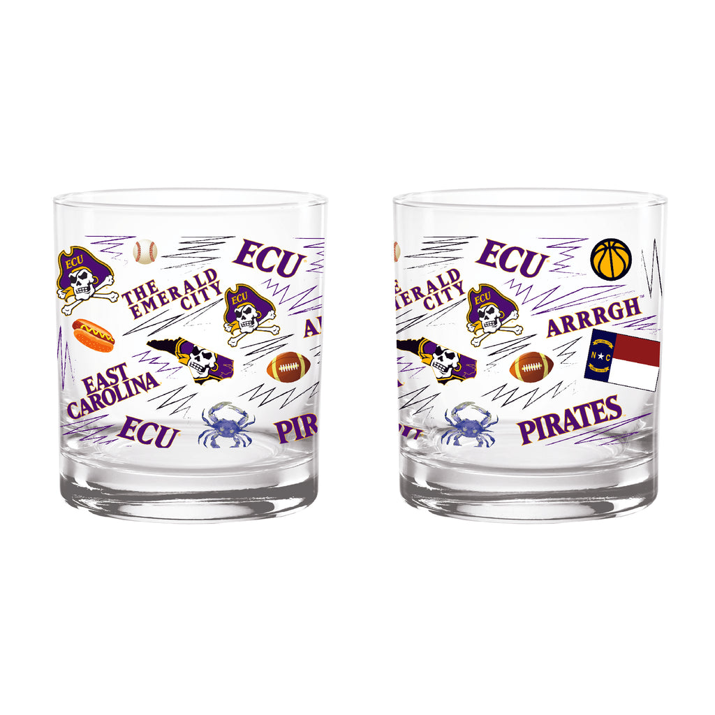Set of 2 East Carolina Pirates 14oz Local Rocks Glasses