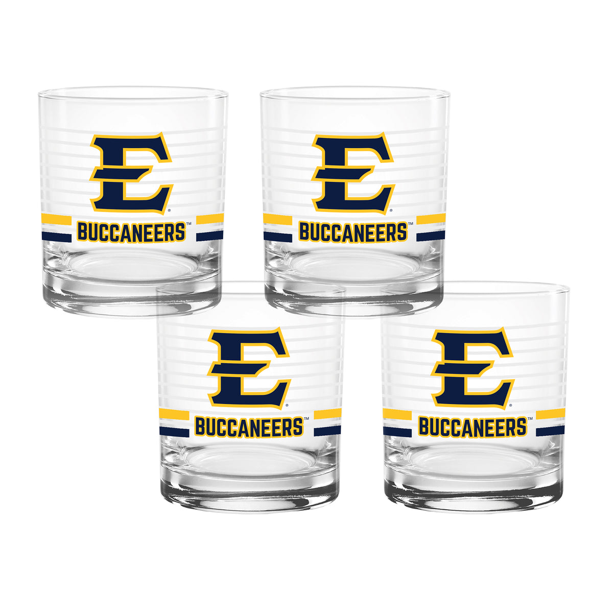 Set of 4 East Tennessee Buccaneers 14oz Ring Rocks Glasses